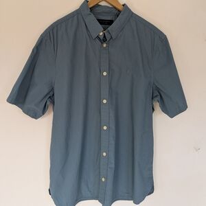All Saints Cotton Short-Sleeve Button-Down Shirt - Slate Blue - Slim Fit